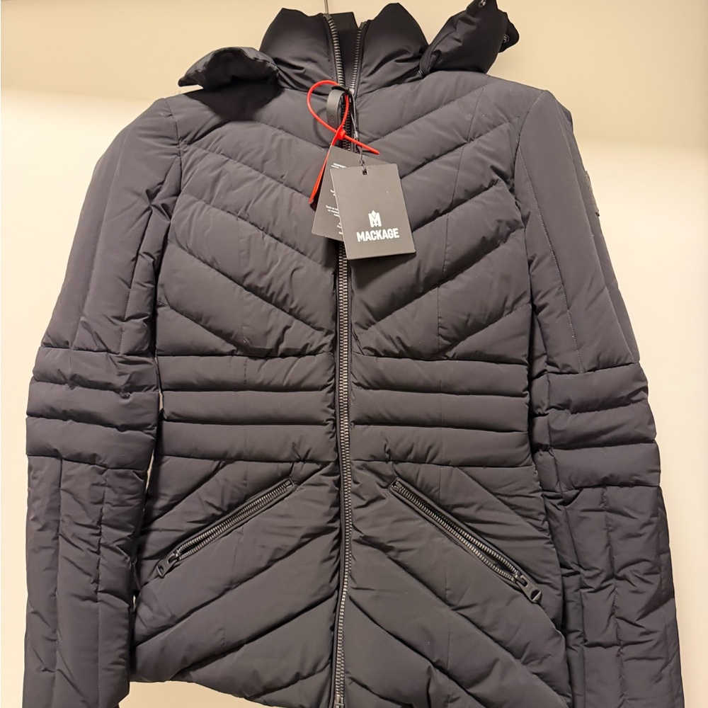 Mackage Women's Charcoal Puffer Coat with Fur Hood - Picture 5 of 5
